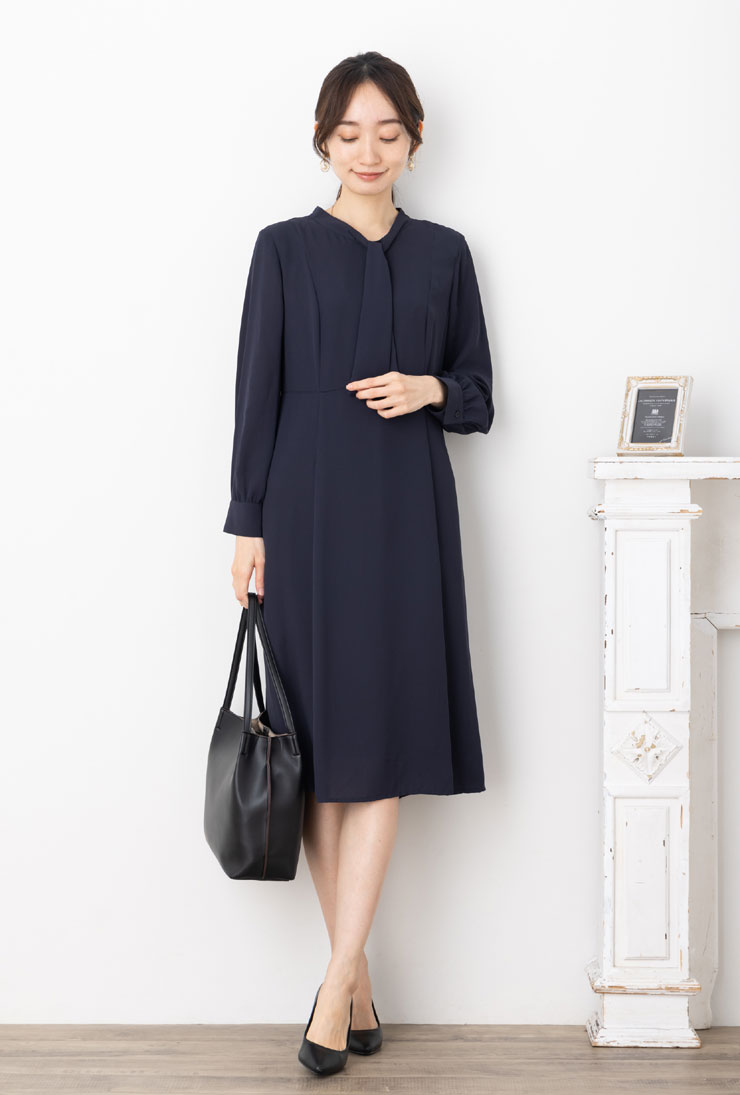 SALE20)(M〜LL)シフォンジョーゼットボウタイ ウォッシャブル 長袖