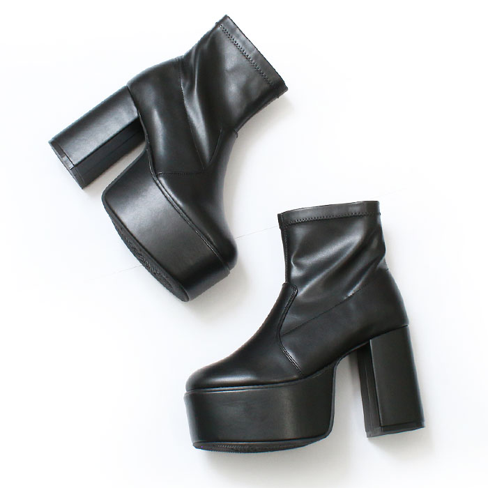 爆買】スクエアトゥ 厚底 チャンキーヒール サイドジップ ショート