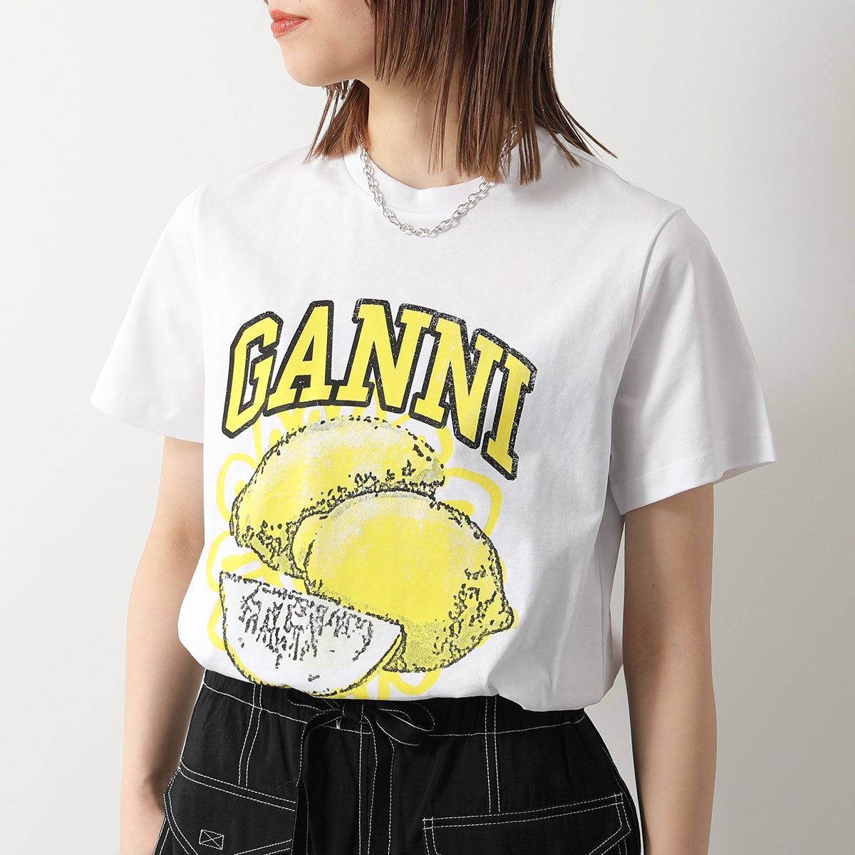 GANNI（ガニー） 半袖 Tシャツ Basic jersey Lemon Banana CHERRY
