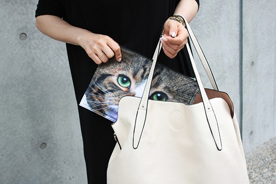 ねこクラッチバッグ 顔 アニマル 動物 いぬ 雑貨 プリントリアル
