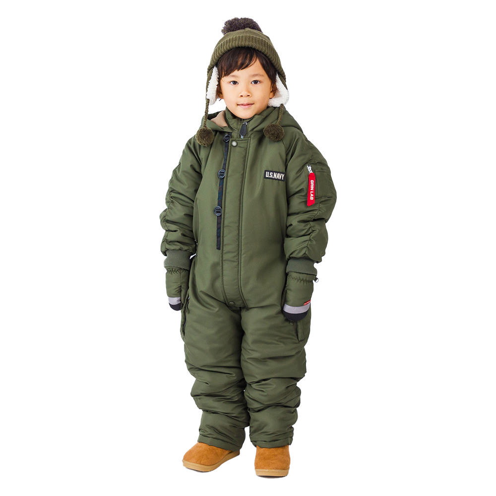 キッズ ジャンプスーツ 男の子 防寒 中綿 撥水加工 フード 110cm 120cm