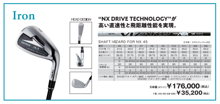 BERES 本間ゴルフ NX アイアン6本セット(#7〜11) ベレス VIZARD FOR 45