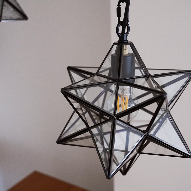 ペンダントライト 星型 1灯 E26 LED 間接照明 型板ガラス アンティーク