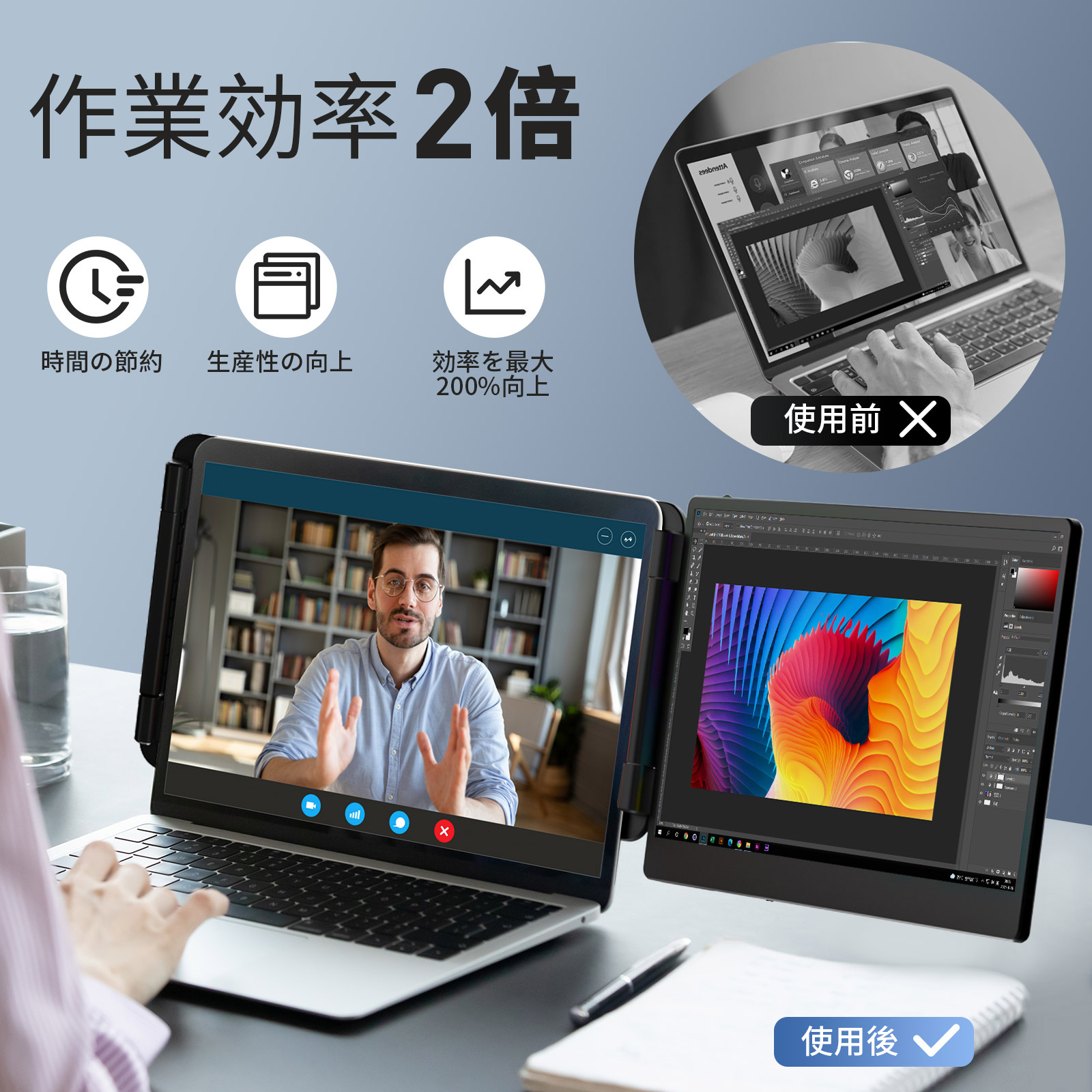 デュアルモニター モバイルモニター 14インチ ディスプレ