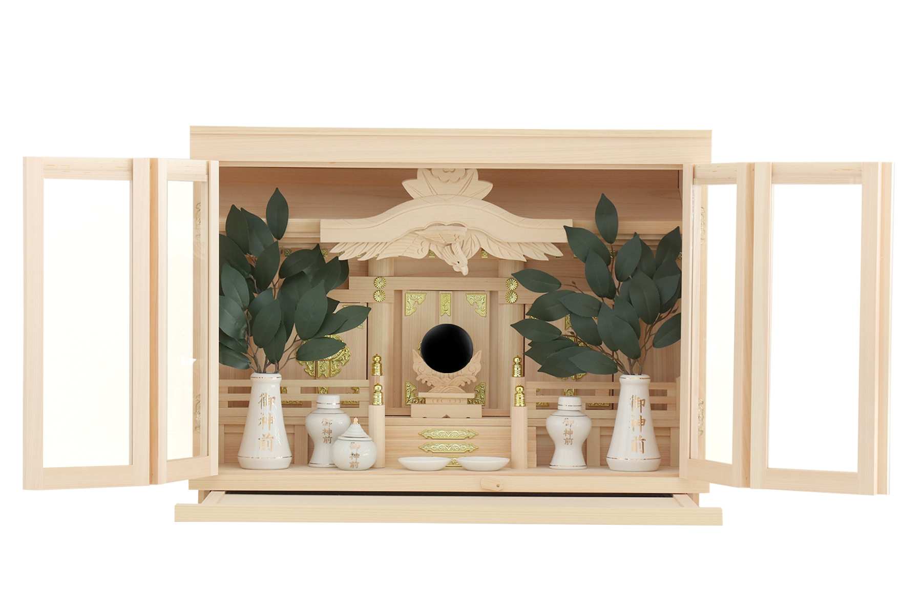 神棚 神具 仏具 やまこう 神棚セット 箱宮 三社 20号 大型 拝殿破風 東