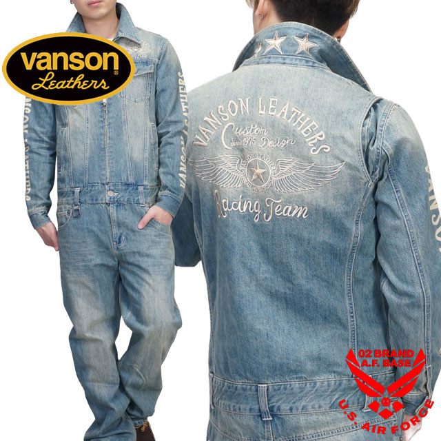 中古 VANSON 総刺繍 デニム オーバーオール つなぎ フライング