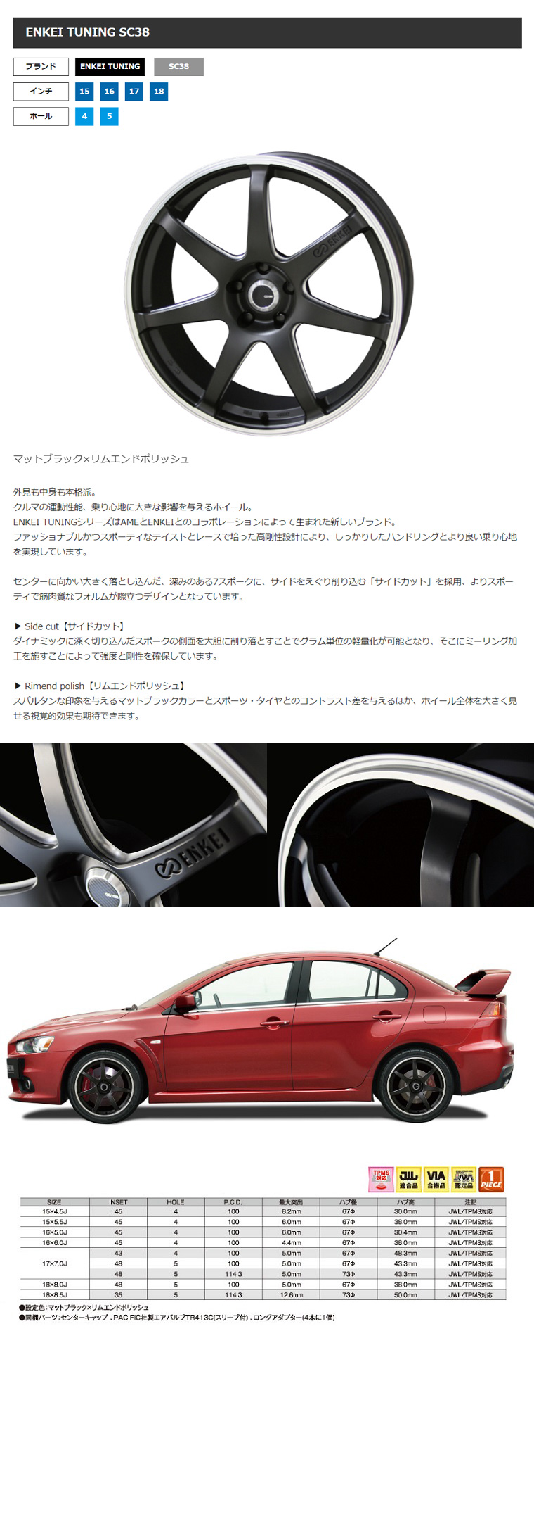 共豊 ENKEI TUNING エンケイチューニング SC38 17インチ 7.0J 4H100 +