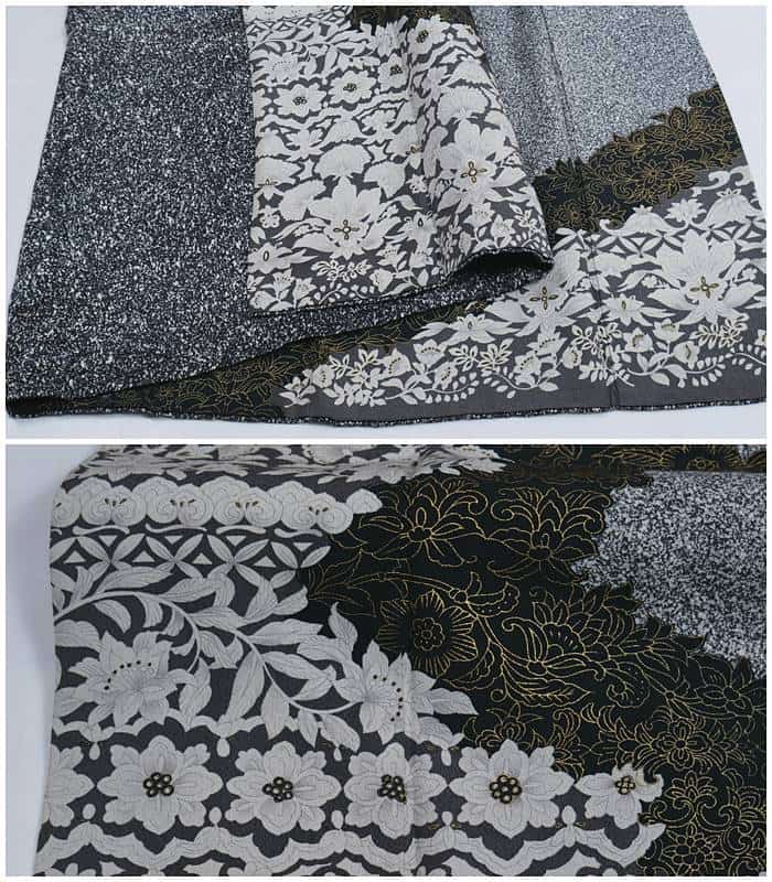 リサイクル訪問着袷 友禅染め 黒 モダン たたき染め 身丈155cm 裄63cm