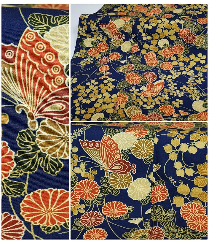 リサイクル小紋袷 小紋 染小紋 紺 身丈163cm 裄64cm Mサイズ a1m5m3y4