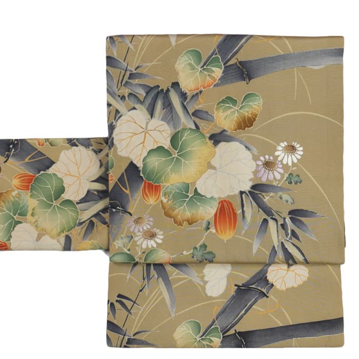 全通柄 リサイクル 袋帯 染め帯 リバーシブル 日本刺繍 昭和