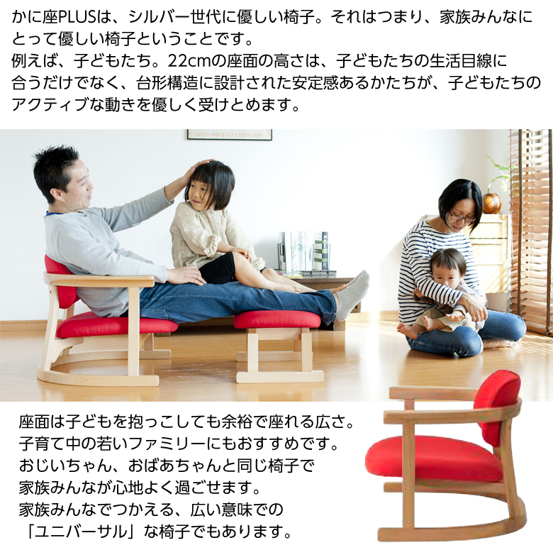 グッドデザイン賞受賞 かに座PLUSロータイプ膝への負担が少ない座椅子