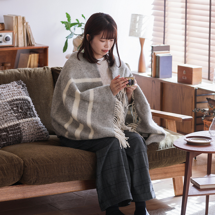 ウール ブランケット Silkeborg ダナーヤ ボーダー 130×200 グレー