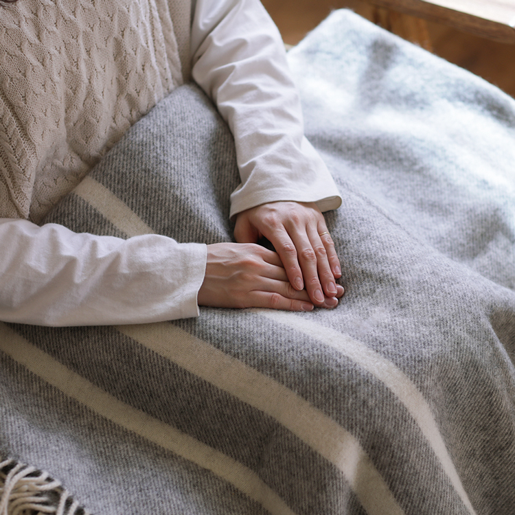 ウール ブランケット Silkeborg ダナーヤ ボーダー 130×200 グレー