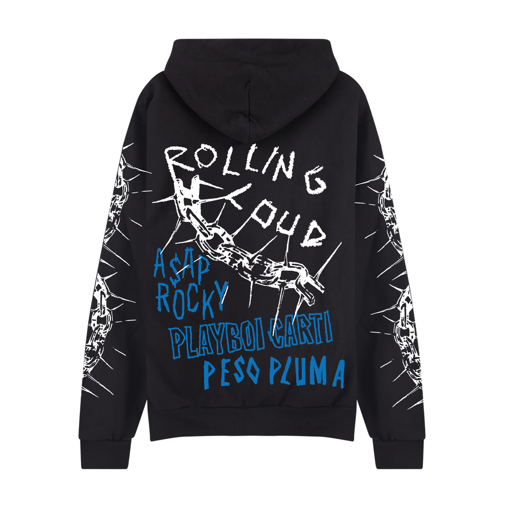 RL LA 25 Barbed Wire Headliners Black Hoodie | Rolling Loud