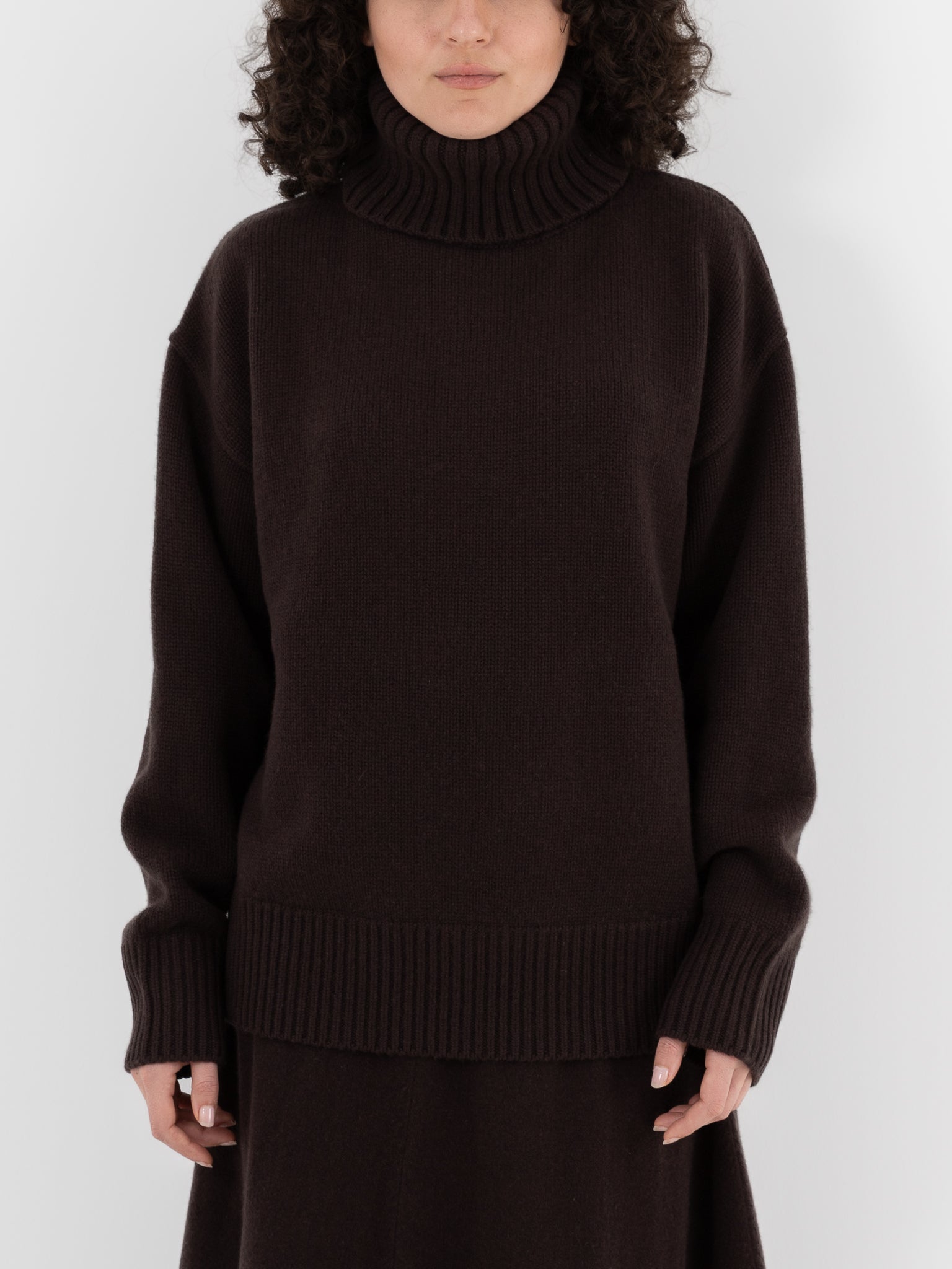 Extreme Cashmere n°20 Oversize Xtra Turtleneck in Dark Brown at