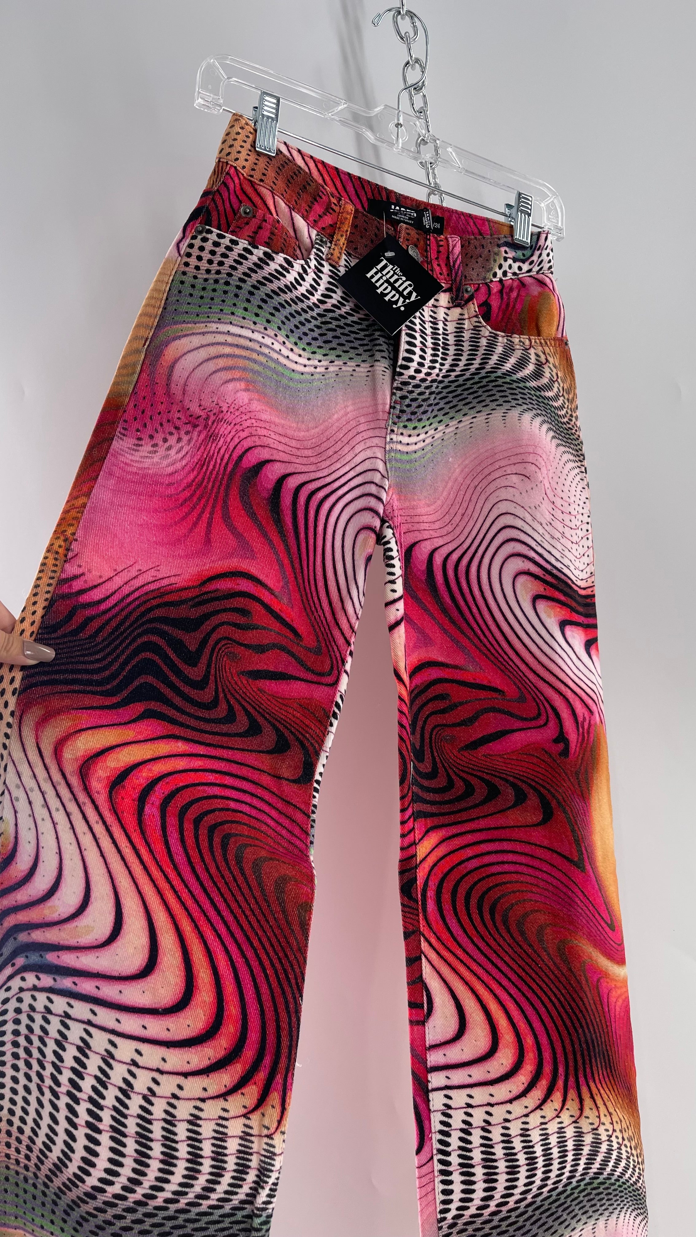 Jaded London Wavy Psychedelic Patterned Jeans Pink/Orange/Black