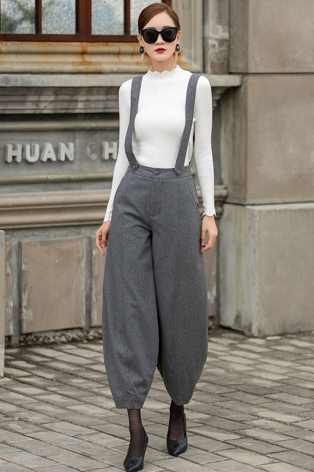 Gray Suspender Wool Pants Women 3153 – Xiaolizi