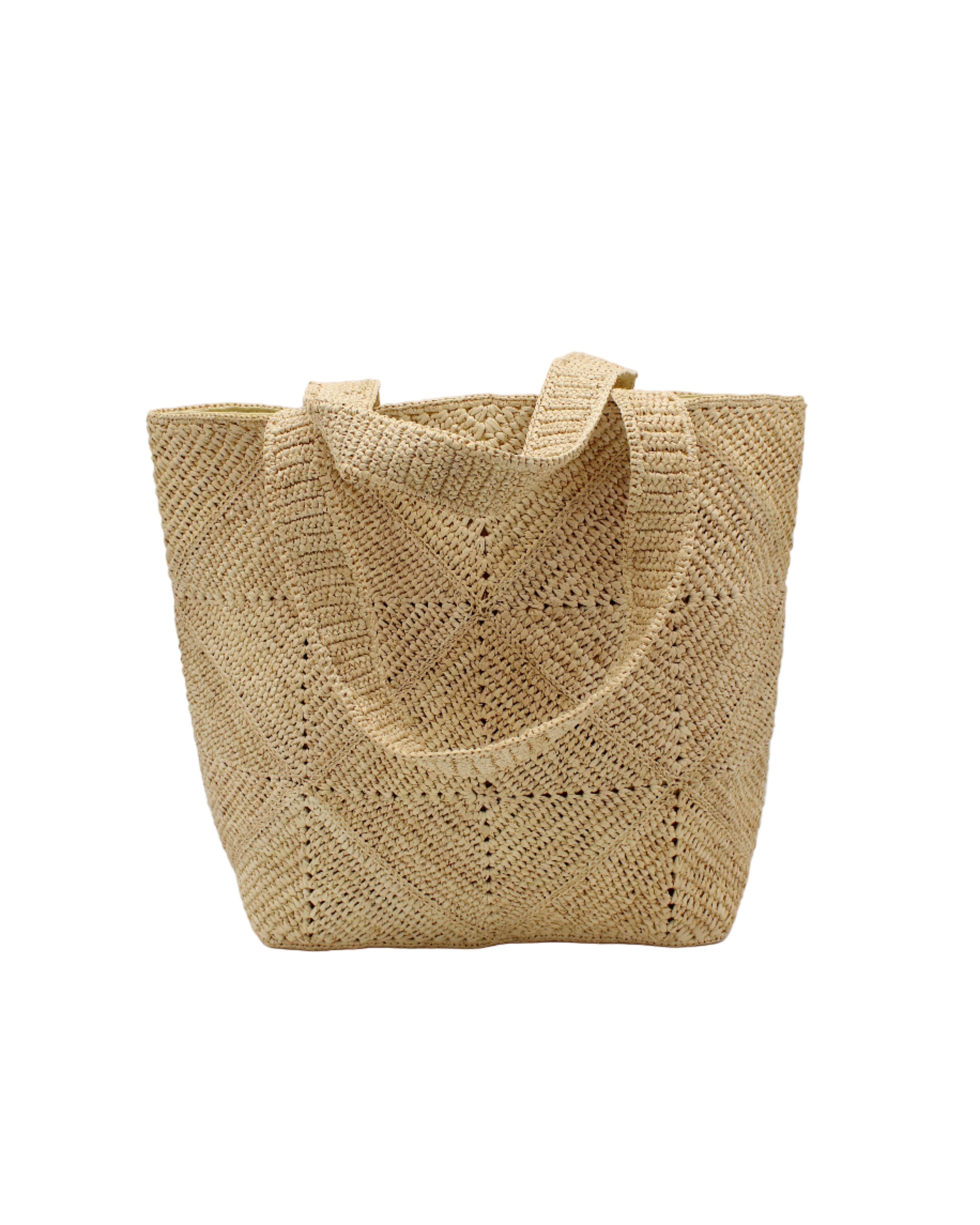 Seychelle Diamond Pattern Crochet Straw Basket Shoulder Bag Purse