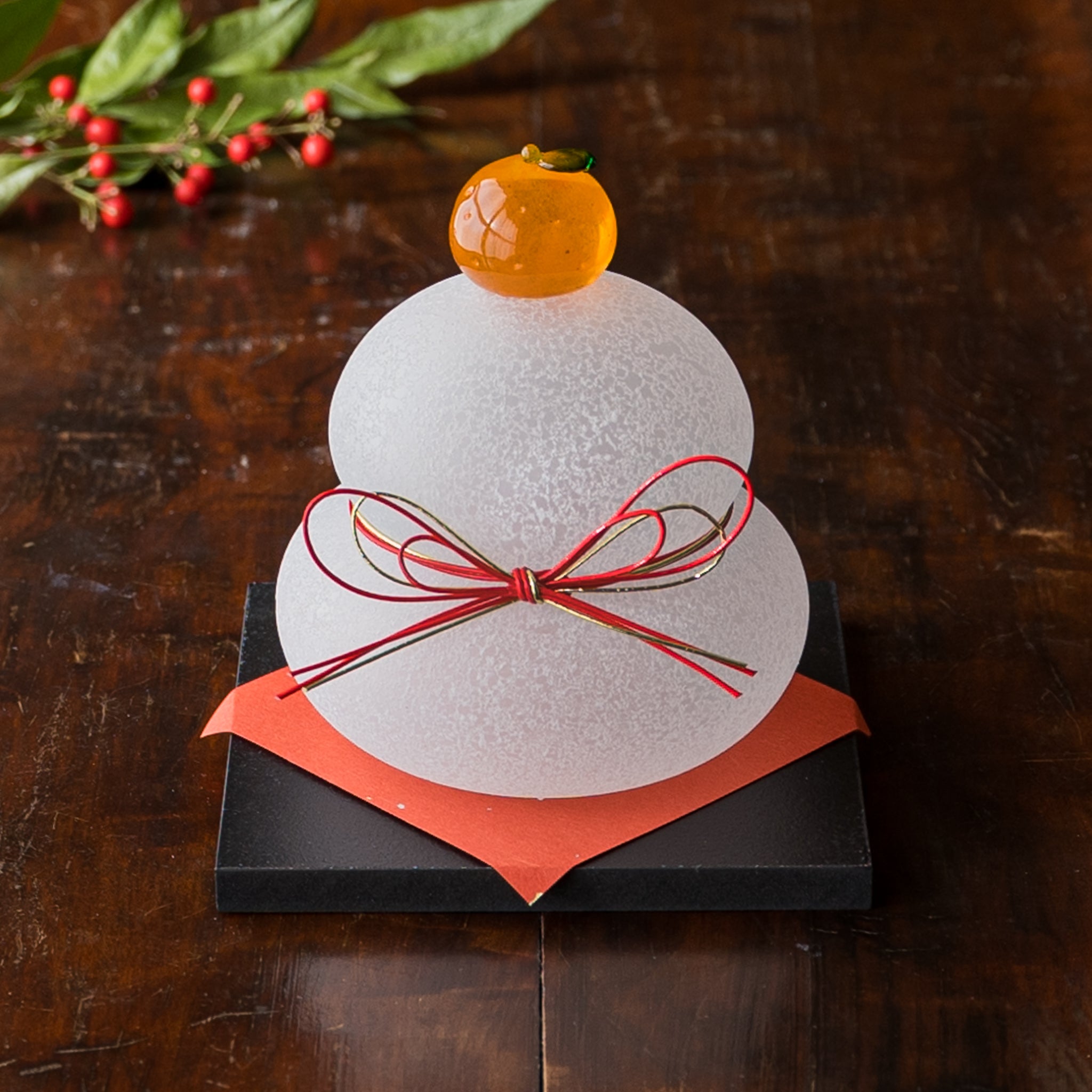 極楽寺がらす工房 ガラス鏡餅 大 黒台付き｜和食器通販 四季折折