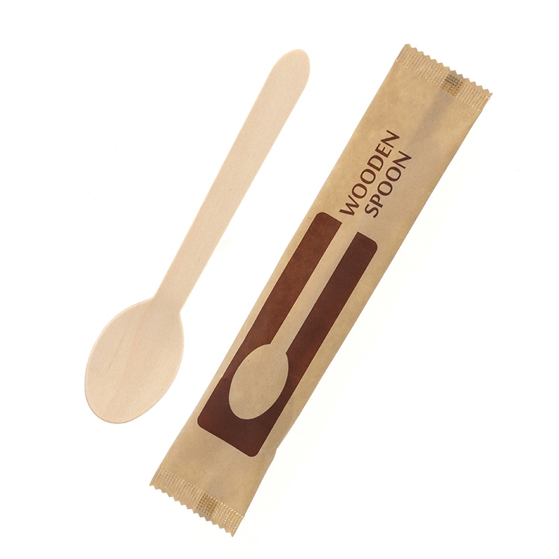 HEIKO 木製スプーン 160mm 未晒紙完封(個包装) 100本/袋 004514116