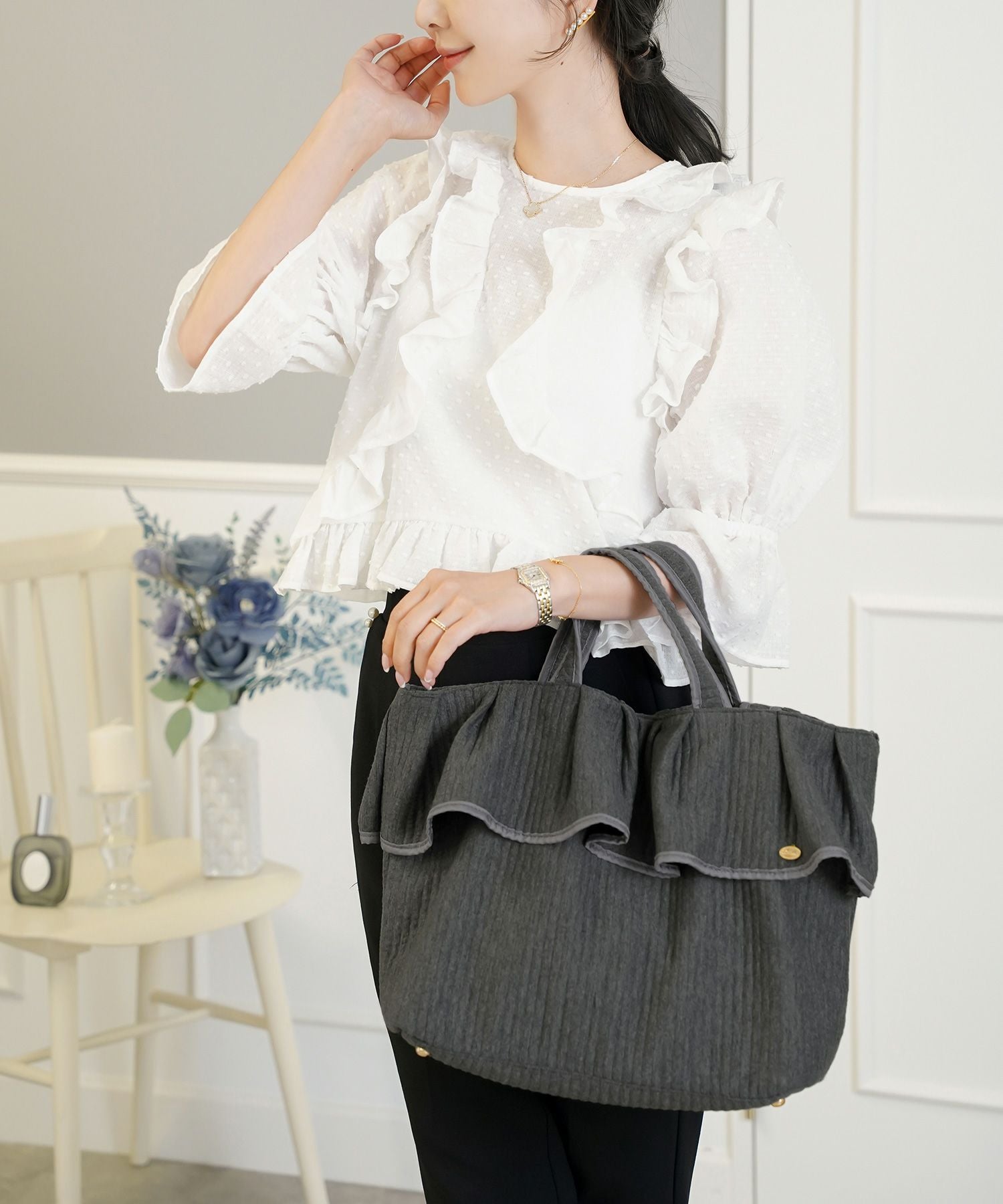 フリルヘム ヌビ トートバッグ le reve vaniller 全5色｜lvn922-2050