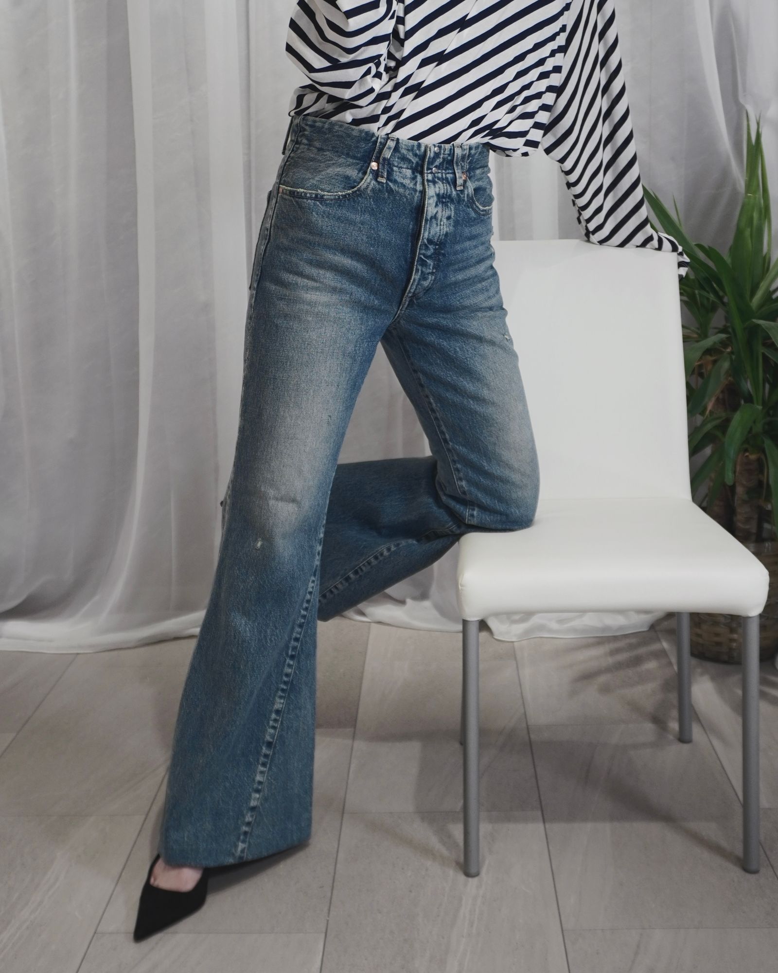 TANAKA - FLARE JEAN TROUSERS (Green blue) / フレアジーンズ