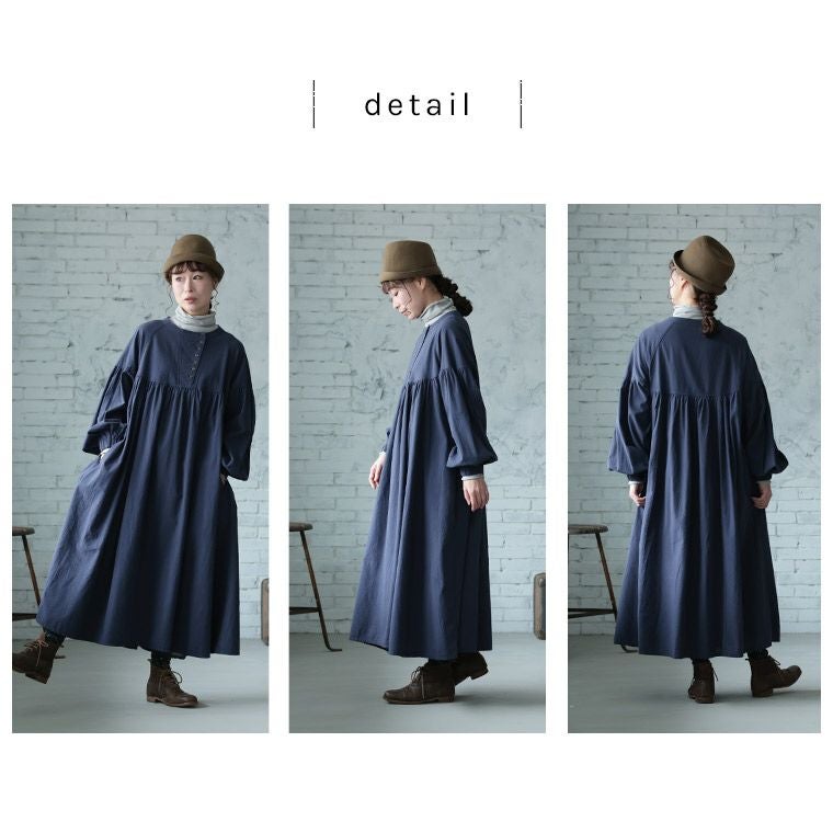 はちみつ堂斜めボタンの群青色ワンピース | soulberry