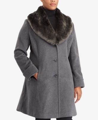 Lauren Ralph Lauren Plus Size Faux-Fur-Collar Fit & Flare Coat