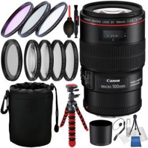 Canon EF 100mm f/2.8L Macro IS USM Lens with Accessory Bundle