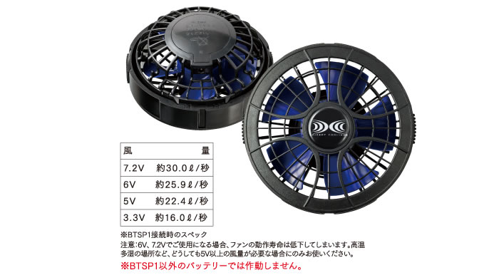 FAN4BJ 空調服®用ワンタッチパワーファン ブラック×ブルー（2個