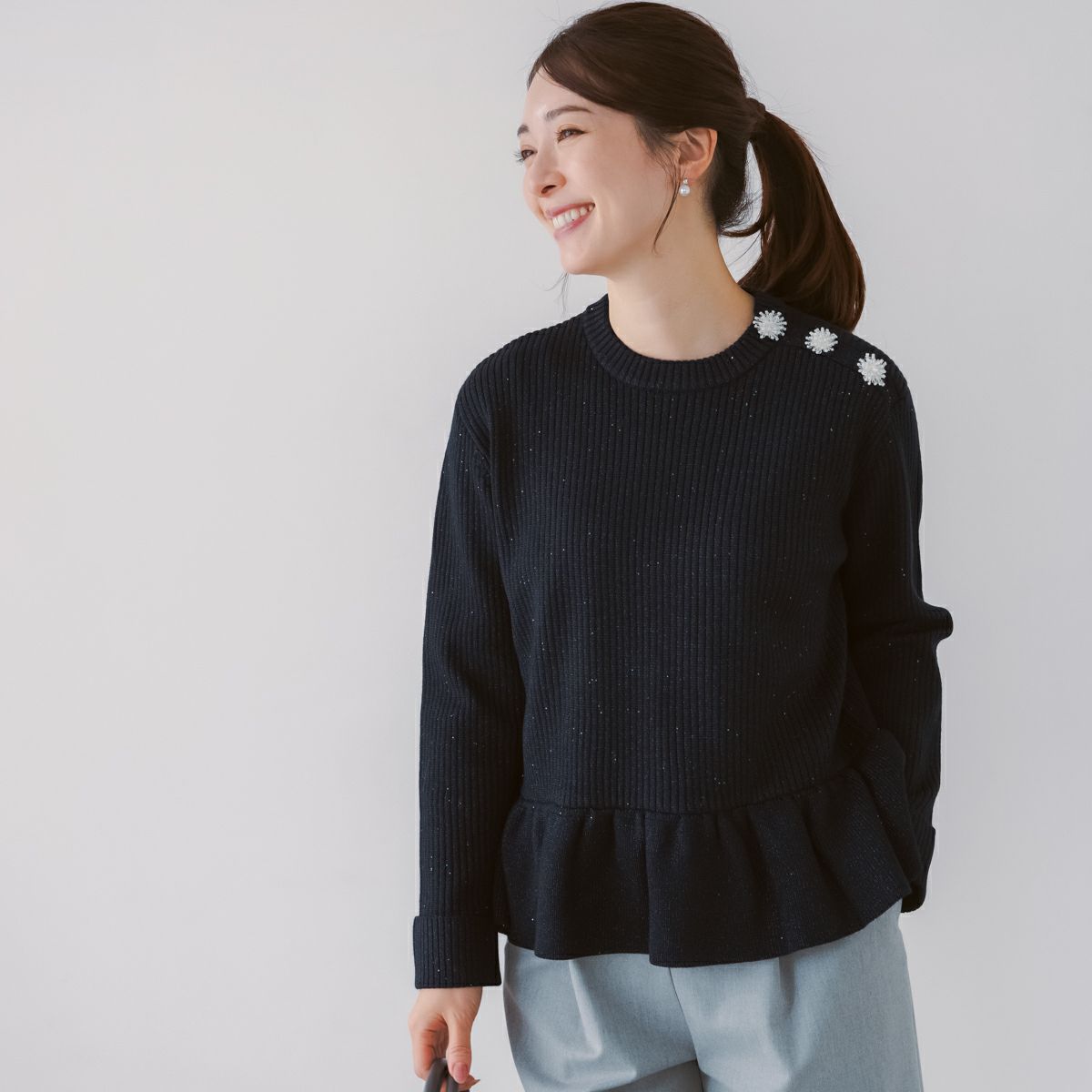 SONO】オーナメントパール3Dレイヤードニットカーディガン【20251003