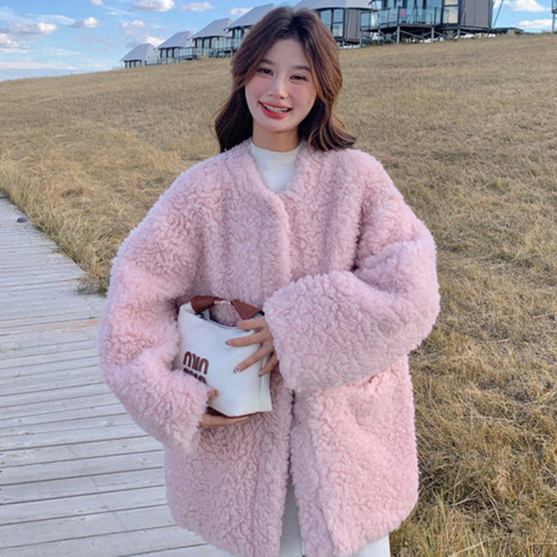 ピンクボアジャケット 秋/冬 ピンク フェミニン カジュアル オーバーサイズ