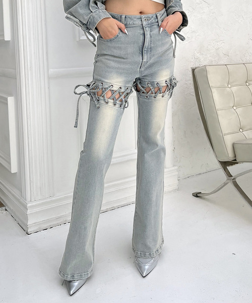 レースアップサイドカットフレアパンツ｜SPIRALGIRL スパイラルガール