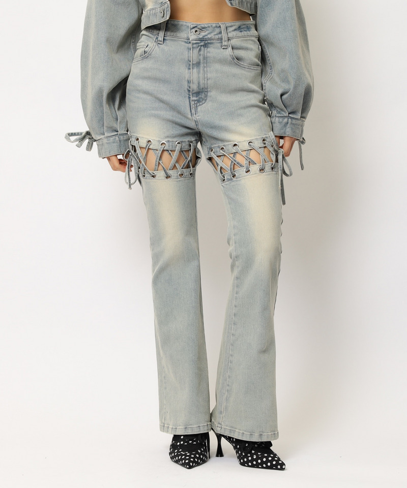 レースアップサイドカットフレアパンツ｜SPIRALGIRL スパイラルガール