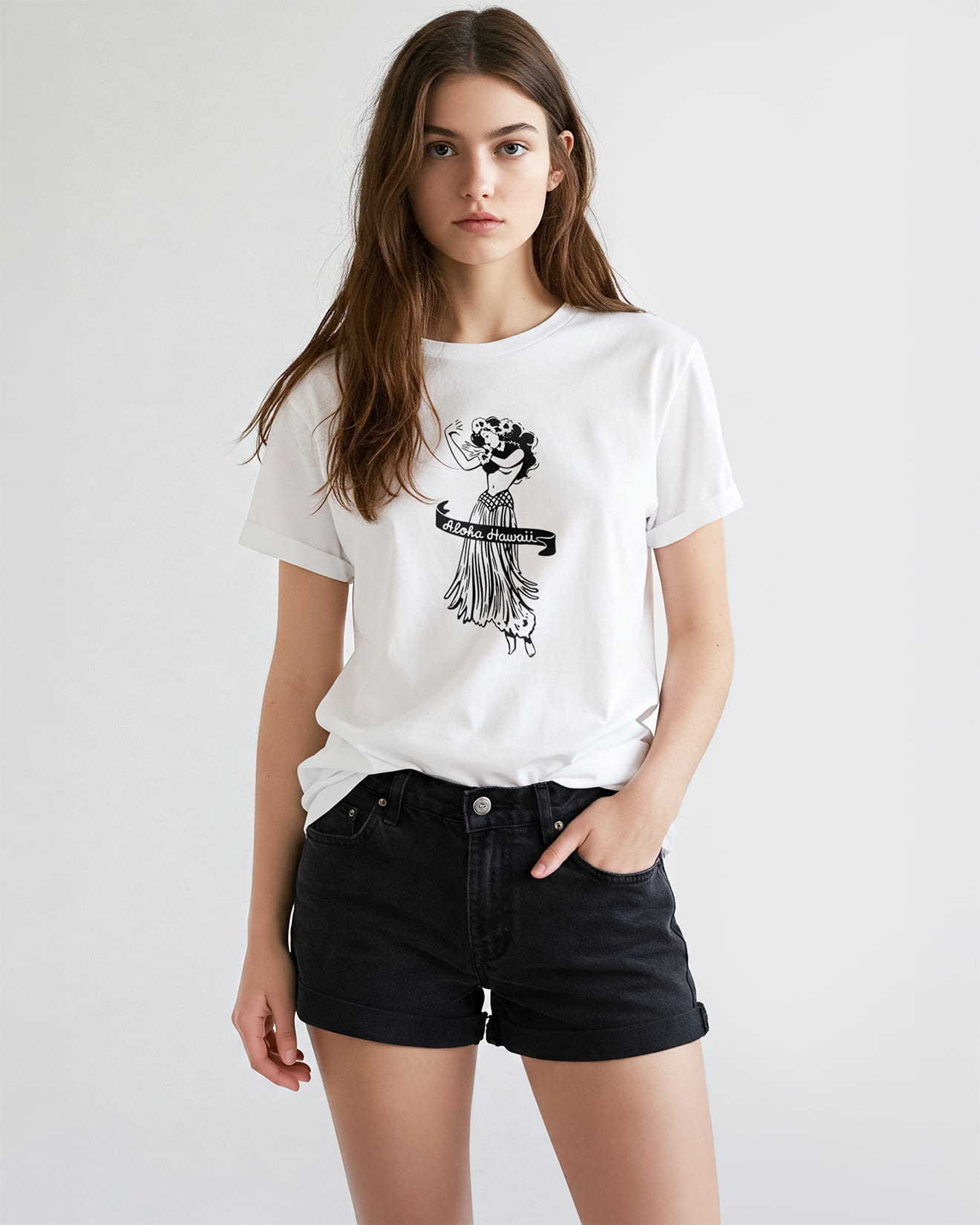 MEA HULA - レディース フラガール柄 ハワイTシャツ オフホワイト