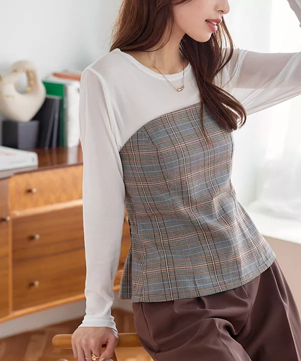 チェック柄ペプラムベアビスチェ [C6898] - レディースファッション