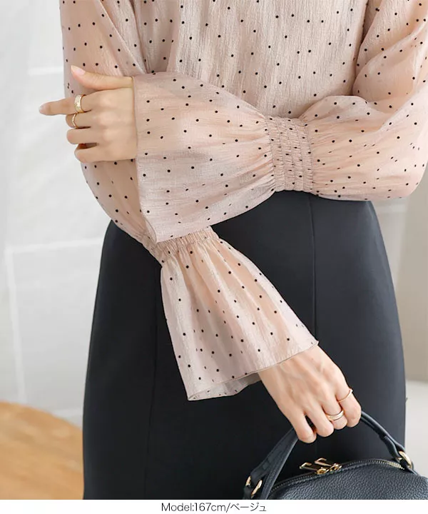 フロッキードットシャーリングブラウス [C6904] | トップス全品送料