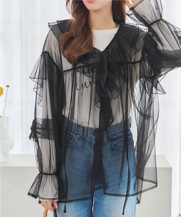 サテンチュールフリルブラウス [C7007] - レディースファッション通販