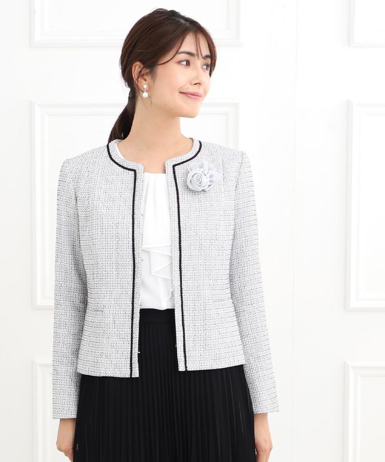 フォーマル/セットアップ可】ツイードジャケット（ノーカラー