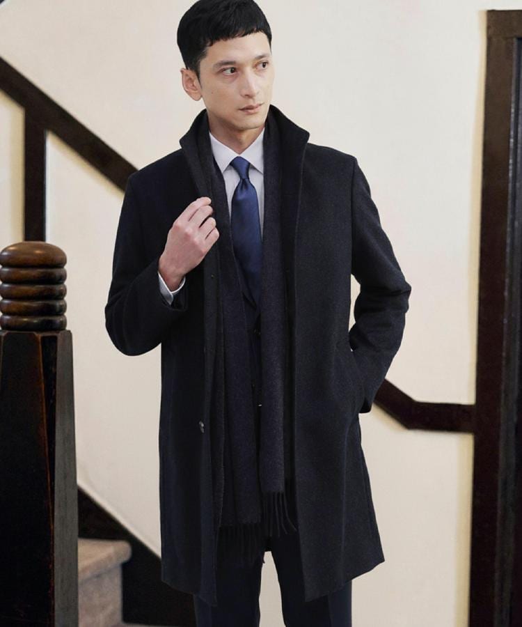 ウールカシミヤブレンド】ビーバー調 スタンドカラー コート（スタンド