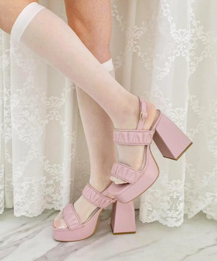 ギャザーダブルベルト チャンキーヒールサンダル（サンダル・ミュール