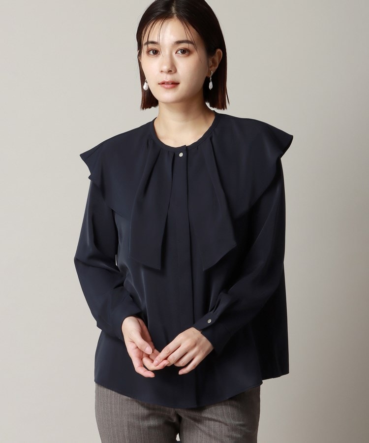 洗える】ソフトジョーゼットビッグフリルカラーブラウス（シャツ