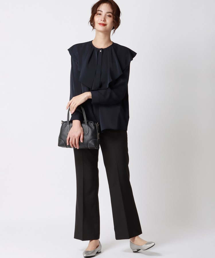 洗える】ソフトジョーゼットビッグフリルカラーブラウス（シャツ