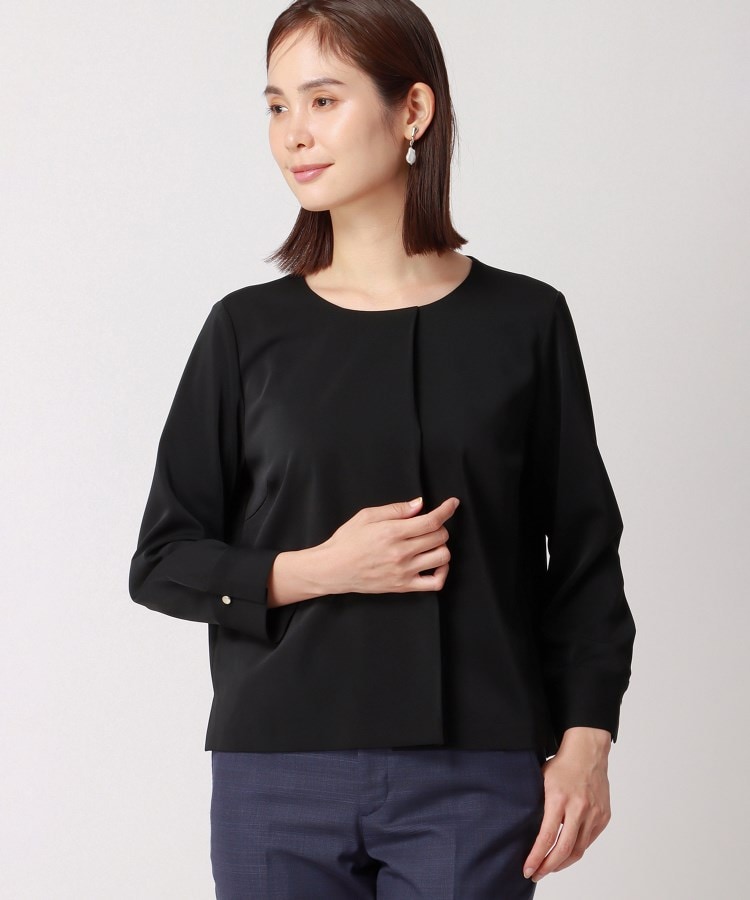 洗える】ダブルサテン アシンメトリータックブラウス（シャツ