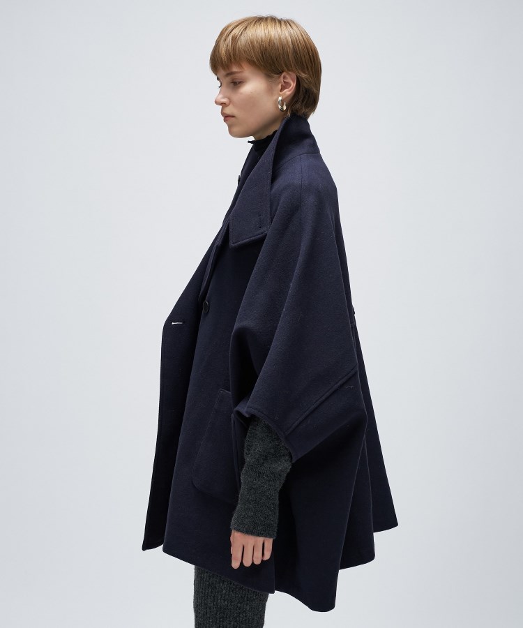 手洗い可】メルトンジャージポンチョコート（スタンドカラーコート
