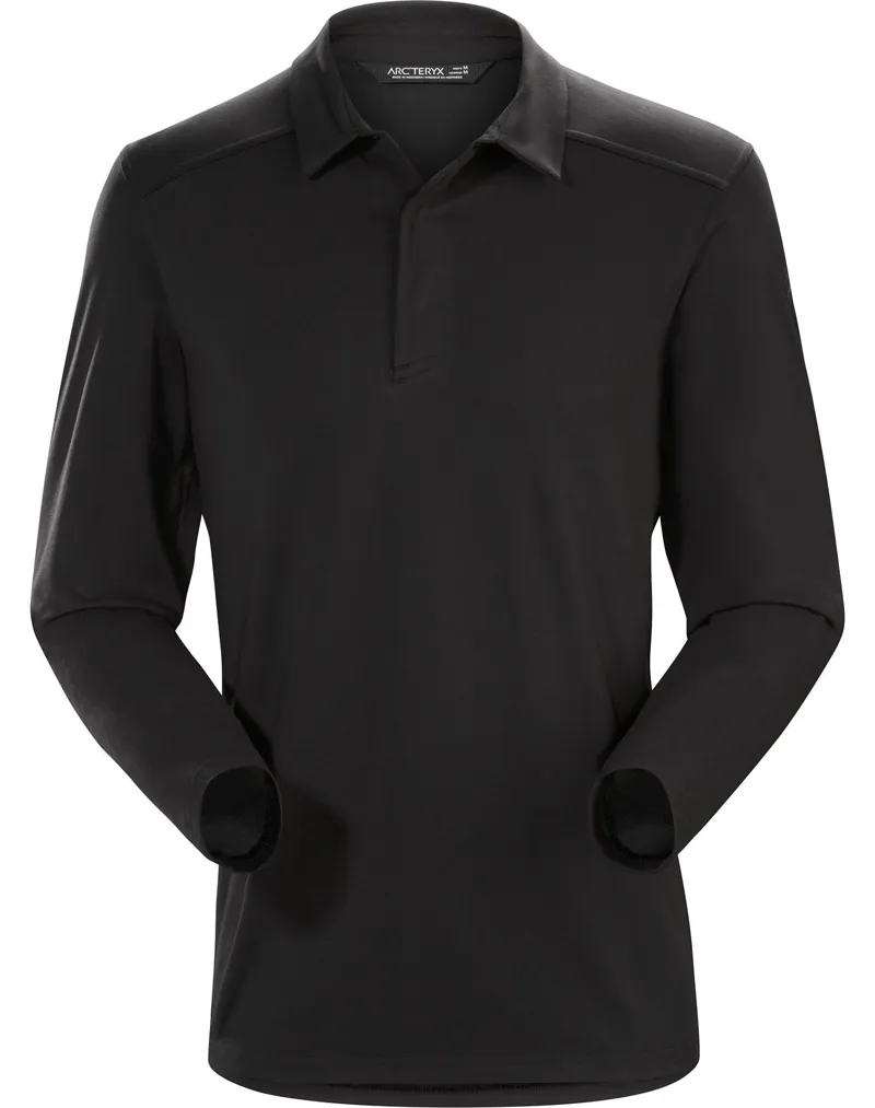 ARCTERYX MENS CAPTIVE LONG SLEEVE POLO SHIRT BLACK/BLACK