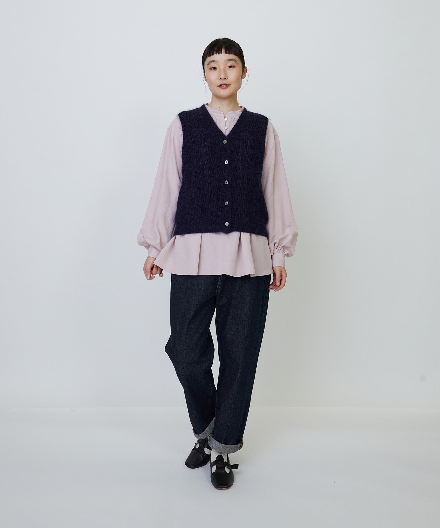 モヘヤ混片畦Vネックベスト｜BIGI online store - ビギ オンラインストア