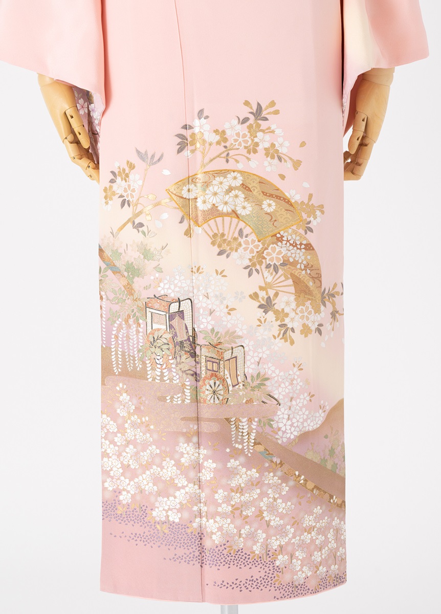 訪問着レンタル 御所車に扇 桜色 L | 訪問着レンタル | やまと