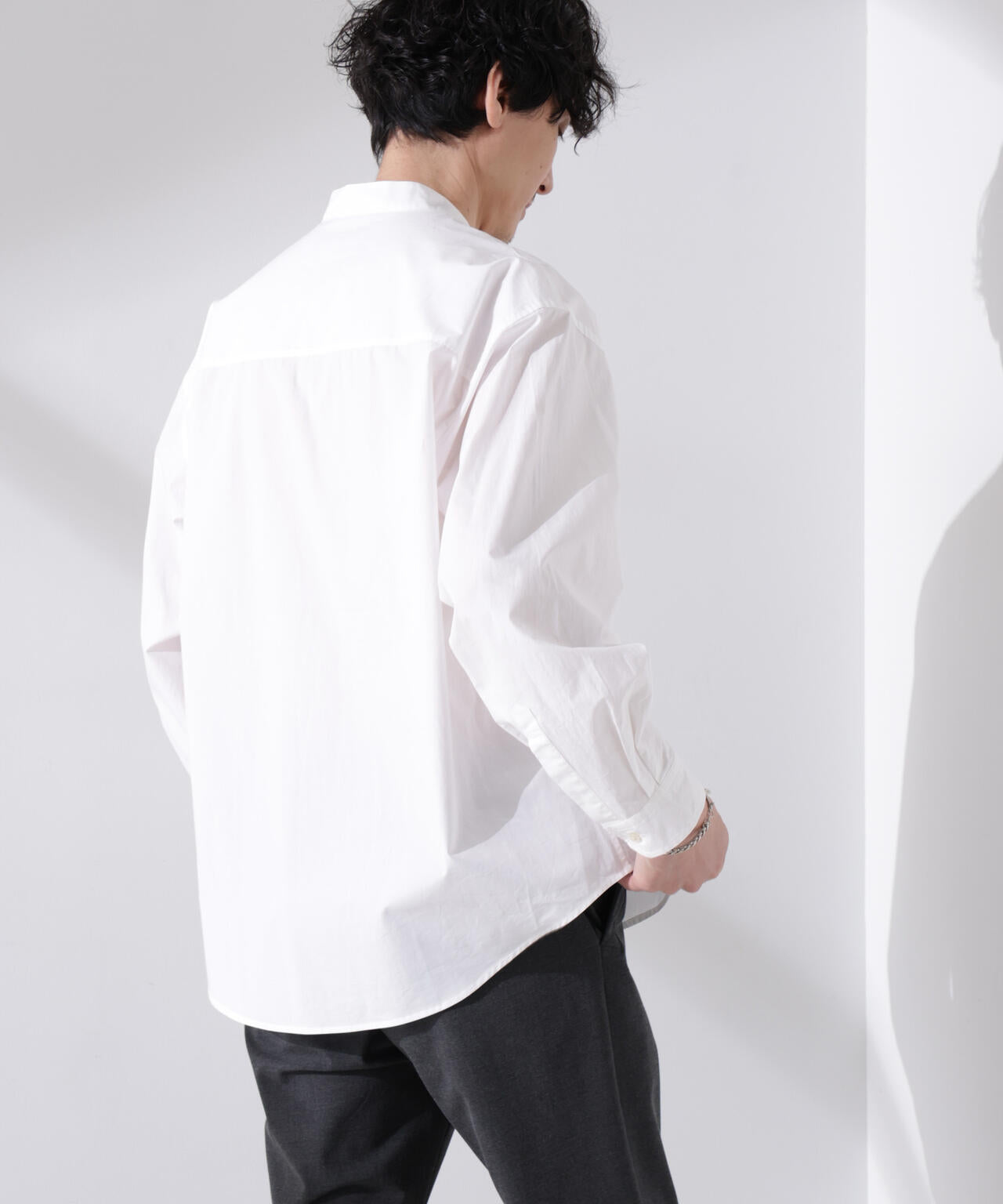 大人のワイドシャツ」バンドカラー 長袖