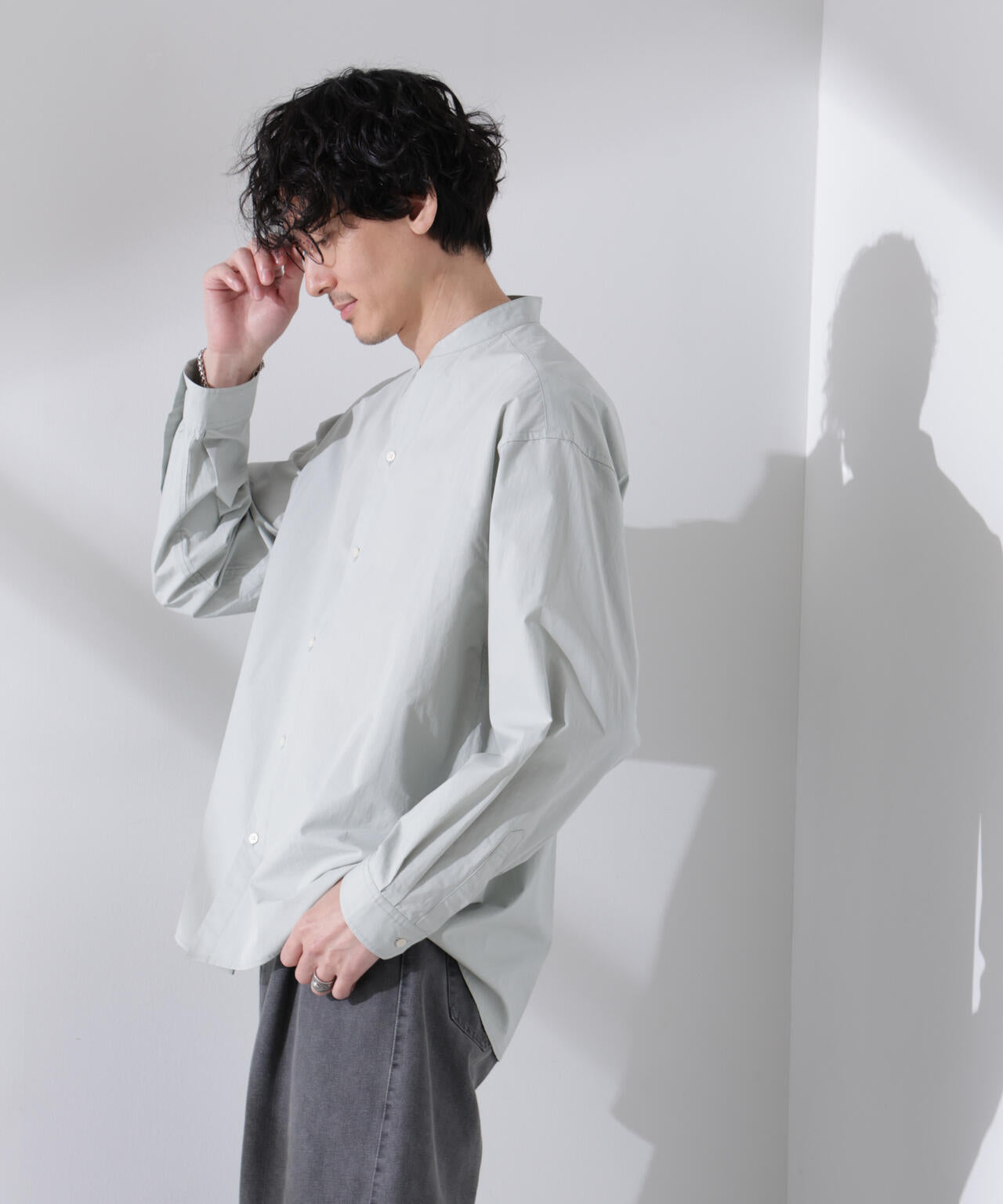 大人のワイドシャツ」バンドカラー 長袖